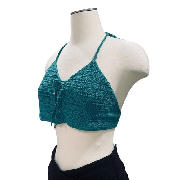 Hayden Los Angeles Crochet Halter Top Teal Festival Boho Summer Y2K NWT One Size - Picture 8 of 10